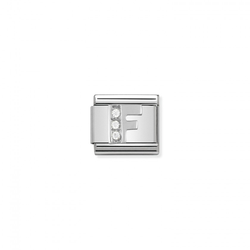 Link Nomination Silver Letra F c/Pedras