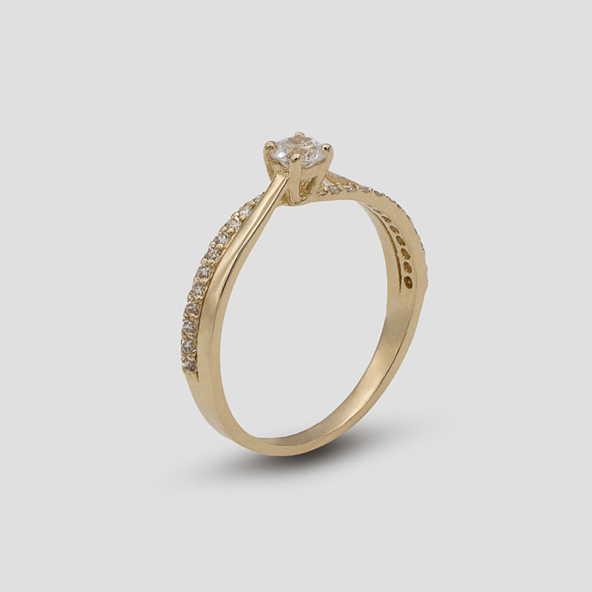 Anel Solitário CZ - Ouro...