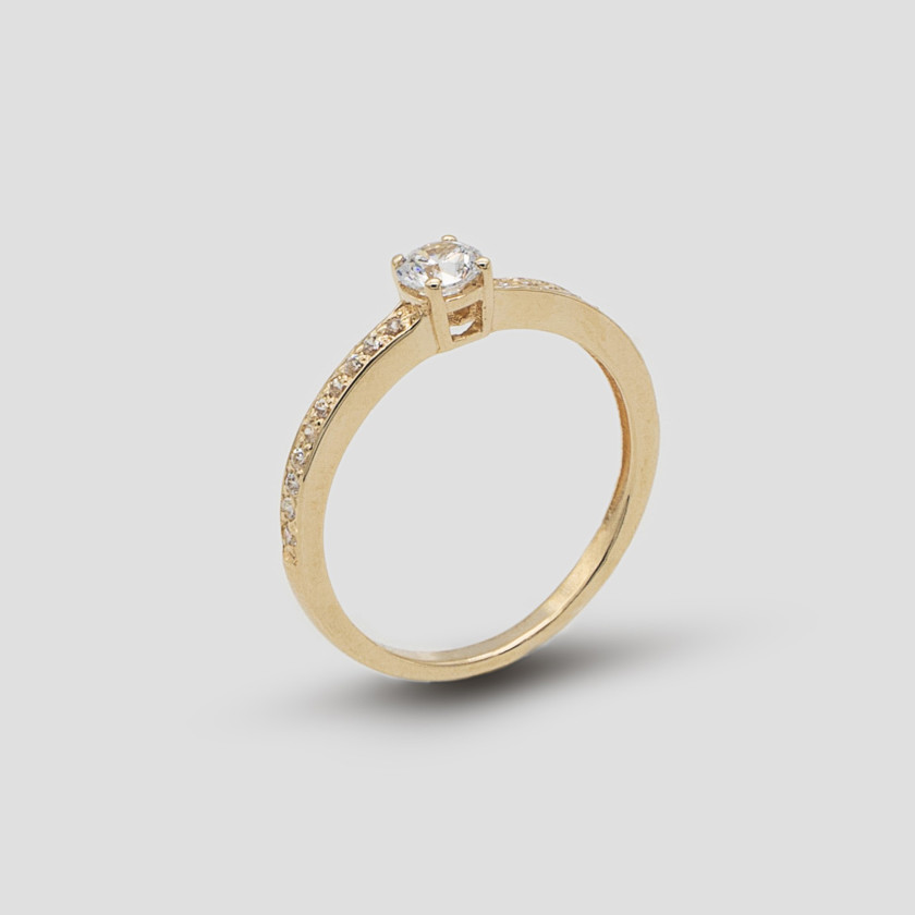 Anel Solitário CZ - Ouro...